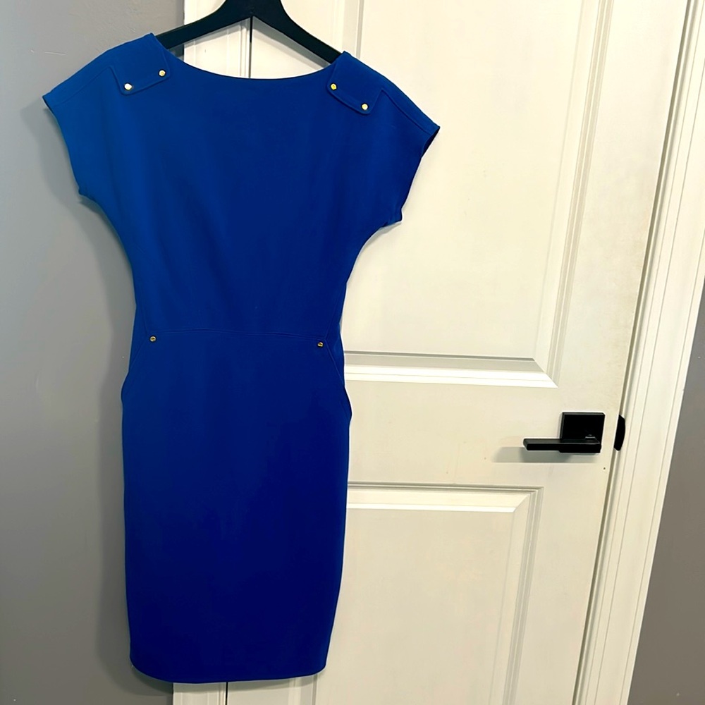 Rachel Roy Blue Dress with Gold Stud Detail and Pockets Size 0